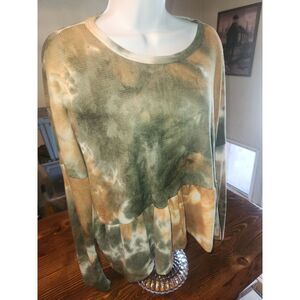 Final Touch Men's Green and Orange Tie Dye Long Sleeve Shirt Flowy Size Medium